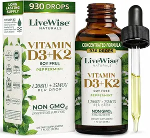 Vitamin D3 K2 (MK-7) Peppermint Drops for Adults - 930 Drops, Ultra Concentrated Formulation, 1208 IU Vitamin D3, 25 MCG - Precision Micro-Dosing Dropper for Calcium & Bone Support