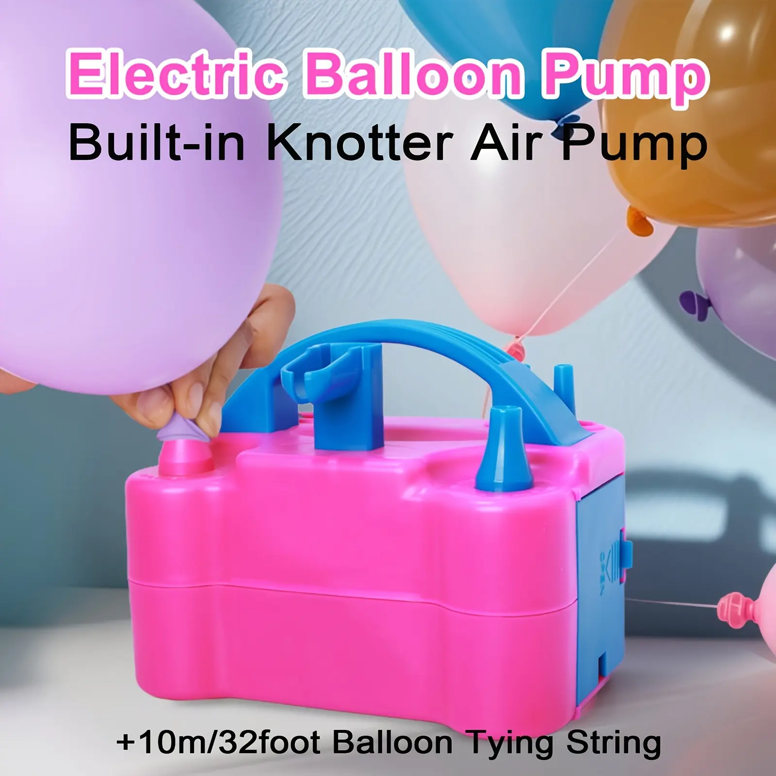 Electric Balloon Pump, Portable Inflator Blower Machine with Balloon Tie Tool And Dual Nozzles, Without Battery