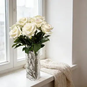 【Memorial Day】Silvanest 6/12pcs Faux Silk Roses Artificial White Flowers Long Stem Bouquet for Arrangement Wedding Home Party Table Decor(6pc: 4×4inch + 2×3inch buds; 12pc: 9×4inch + 3×3inch buds) outdoorfun