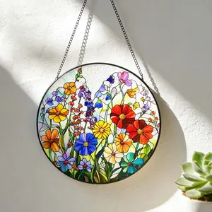 Wildflower Stained Glass Suncatcher – Colorful Floral Window Hanging, Glass Art Gift for Mom