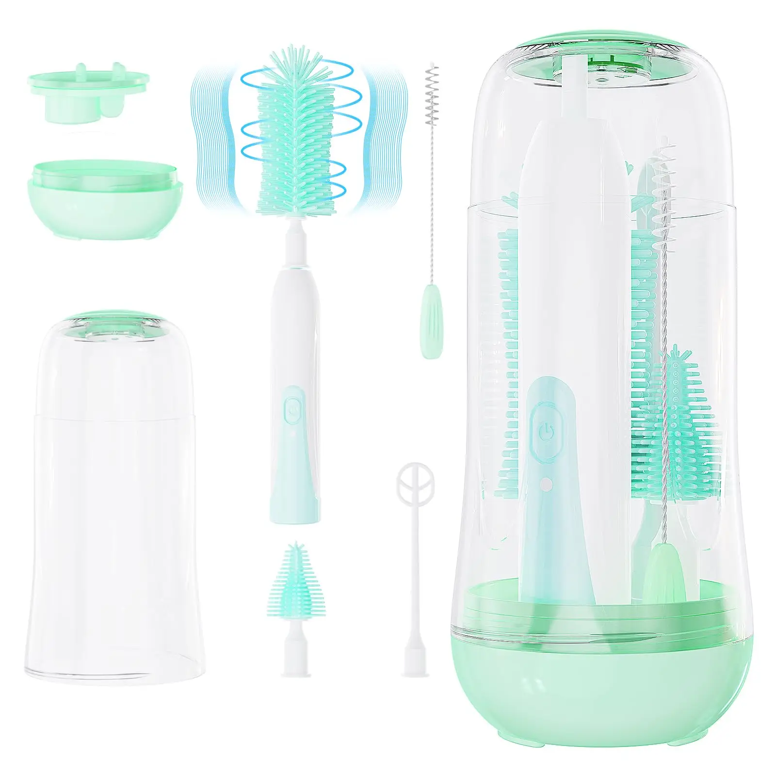 Electric Bottle Brush, Electric Baby Bottle Brush Set with Silicone Bottle/Pacifier/Straw Brush and Mixing Head, Waterproof Bottle Cleaner Brush with
