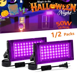 1/2 Packs 50W LED Black Lights, Blacklight Flood Light with US Plug and With switch and 1.8M power cord, Black Lights for Dance Party, Glow in The Dark, Halloween, Body Paint, Fluorescent Poster, Neon Glow, 395nm