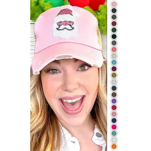 Santa Sparkle Christmas Sequin Vintage Hat - Festive Santa Face - Holiday Accessory