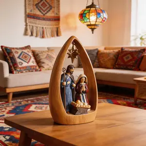 Collectibles Sculpture Nordic Modern Home Crafts Christmas Decoration Holy Family Statue Ornament Jesus Birth Resin Sculpture Suitable for Multiple Scenarios Courtyard Garden Living Room Dining Room Bedroom Wine Cabinet Decoration