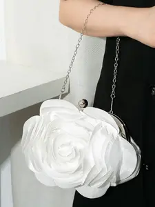 High-end evening bag with Nordic white floral design; elegant rose wedding purse for bridesmaids to carry, Elegant Bags