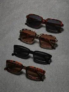 4 Pairs Leopard Print Fashion Women's PC Frame Sunglasses, All Seasons, Retro American Style, Square Frame Sunglasses, Perfect for Music Festivals, Street Photography