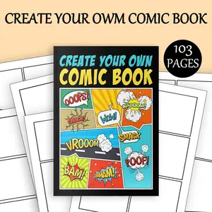 Create Your Own Comic Book, 100 Blank Pages Template, Write and Draw Original Stories, Fun Activity Journal for Kids Teens and Aspiring Artists, Activity Books Drawing