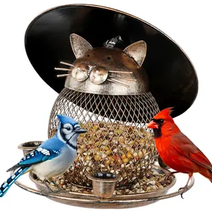 SAMHEOUTDOOR 2lb. Cat Shape Metal Bird Feeder for Small Birds