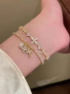 Women's Two-Layer Bracelet/footchain, Adjustable Snowflake Cross Design, Shiny Christian Symbol, Hypoallergenic, Perfect Gift