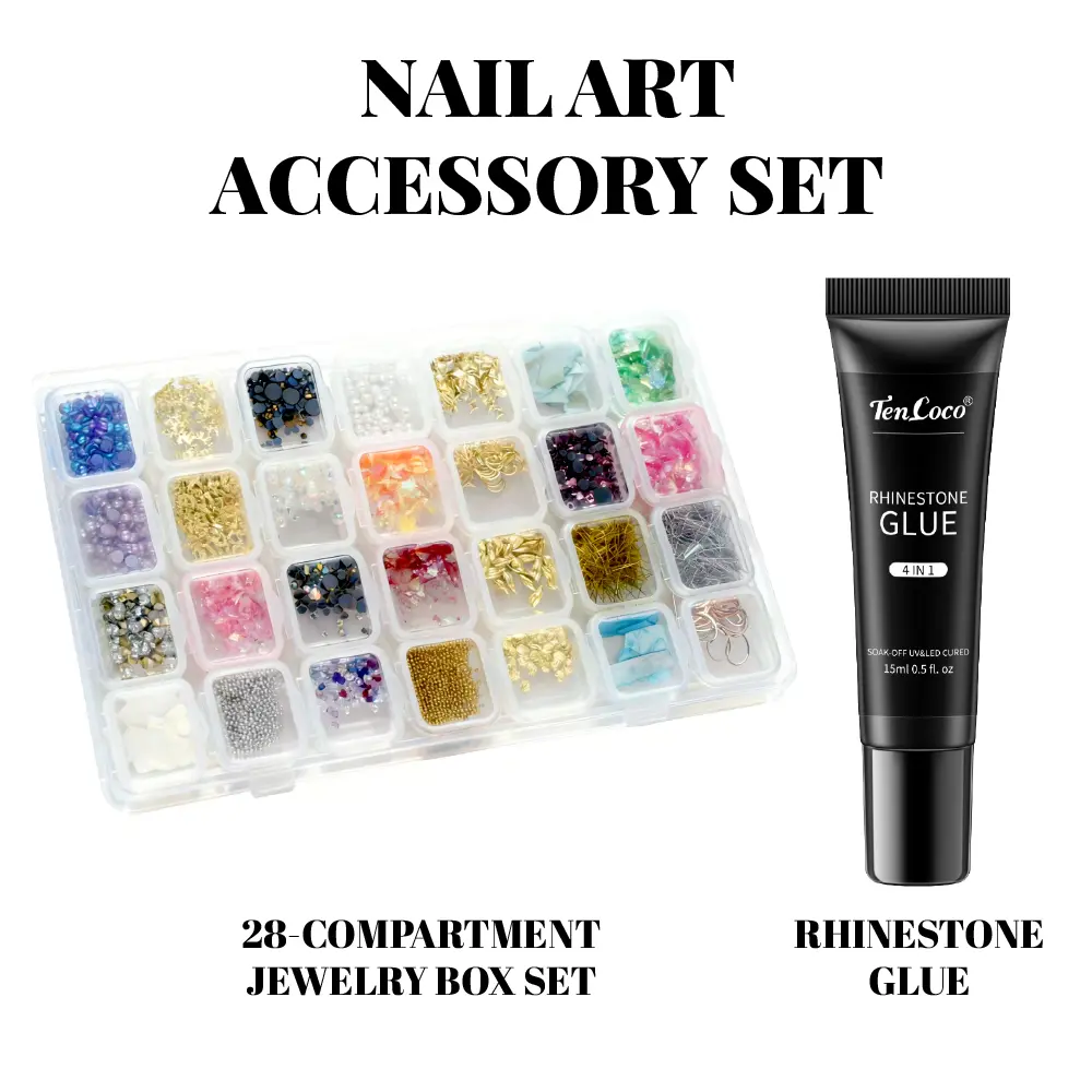 Tencoco Nail 3D Charms, 28 nail art decorations with storage box and 15ML multi-Nail Glue, for DIY Home Salon Gifts, Gift for Women tiktokshopspringglowup #SummerVibes