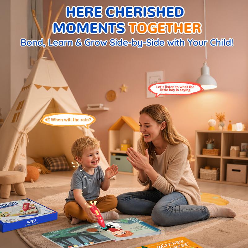 KOKODI Talking Pen Book Sets for Kids, Interactive Audio Sound Books with English Words & Mother Goose Nursery Rhymes, 700+ Touch Points Sensory Learning Toy, Educational Gift for Kids