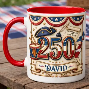 American Freedom Mug 2D Printed 3D Effect Custom Name Ceramic Coffee Cup With 250 Design Colonial Drum Hat USA Map For Family Friends Independence Day Gift