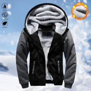 Men's Thick Fleece Fluffy Soft Solid Color Hooded Cardigan - Casual Longsleeves Winter Sweatshirt Jacket, Menswear Tops Coats