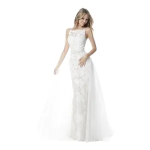 Women's Comfortable Elegance Lacy Body-Fit Ivory Nude Lace Wedding Dress with Skirt, US 10
