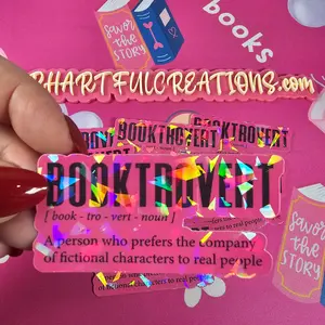 Holographic Booktrovert Sticker, Handmade Decal, Water Resistant Rainbow Shine Book Lover Gift for Introvert Readers by RH Artful Creations