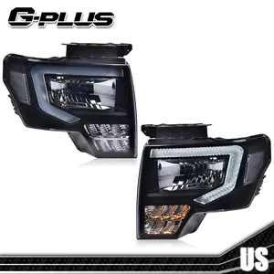 Fit For 09-2014 Ford F-150 Black/Smoke Headlight LED Tube Head Lamps Replacement