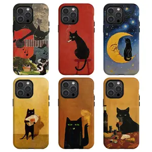 Vintage Black Cat Phone Case, Smoking Night Vibes Case Cover Compatible With iPhone 17 16 15 14 13 12 11 Pro Max AIR XS, Galaxy S25 S24 S23 S22 Ultra, Shockproof and Durable, Gift For Lover