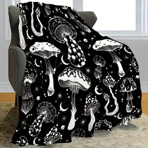 1 Thanksgiving Gift Blanket, Warm Super Soft Flannel Creative Mushroom High Definition Print Blanket, Air Conditioning Blanket, Lunch Blanket