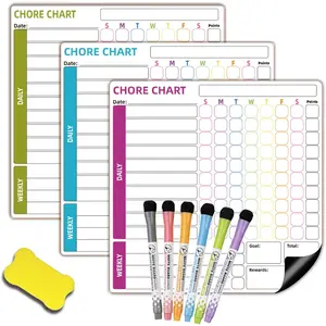 Chore Chart,  3 Pack  Chores Chart for Multiple ,Dry Erase Behavior Responsibility Reward Chart Fridge Weekly To Do Memo Checklist with 6 Fine Markers for Teenagers  Adults