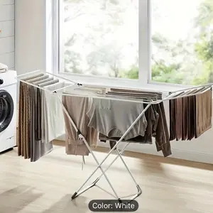 Foldable Two-Tier Laundry Drying Rack, Large Free-Standing Design with Adjustable Height Wings, for Easy to Store in White, Drying Racks