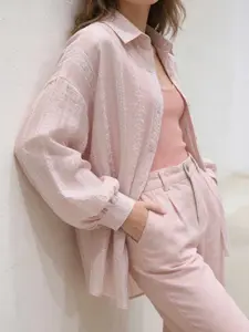 Women's Casual Long Sleeve Shirt, Spring & Fall French Floral Design, Loose Fit Pocket Top, Versatile Commuter Style, Womenswear