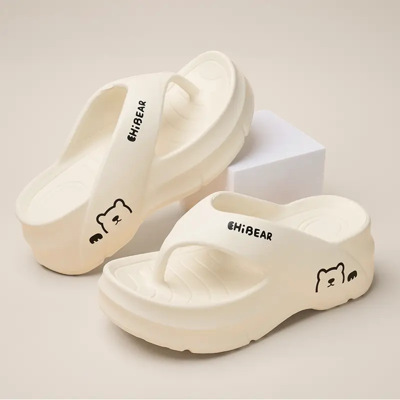 Women's Fashion Height Increasing Flip Flops, Cute Bear Pattern - EVA Material, Casual Comfortable Breathable Non-slip Slippers, Beach, Home Sandals,