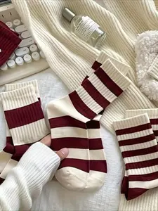 Women's Fashionable Mid-Calf Socks, 5-Pack Striped Design, Ideal for Casual & Sporty, Comfortable Daily Wear