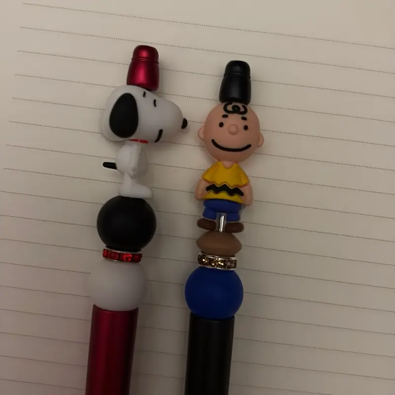 3D Silicone Focal Beaded Pens - Red & Black Designs Featuring Character Faces on Unique Pens