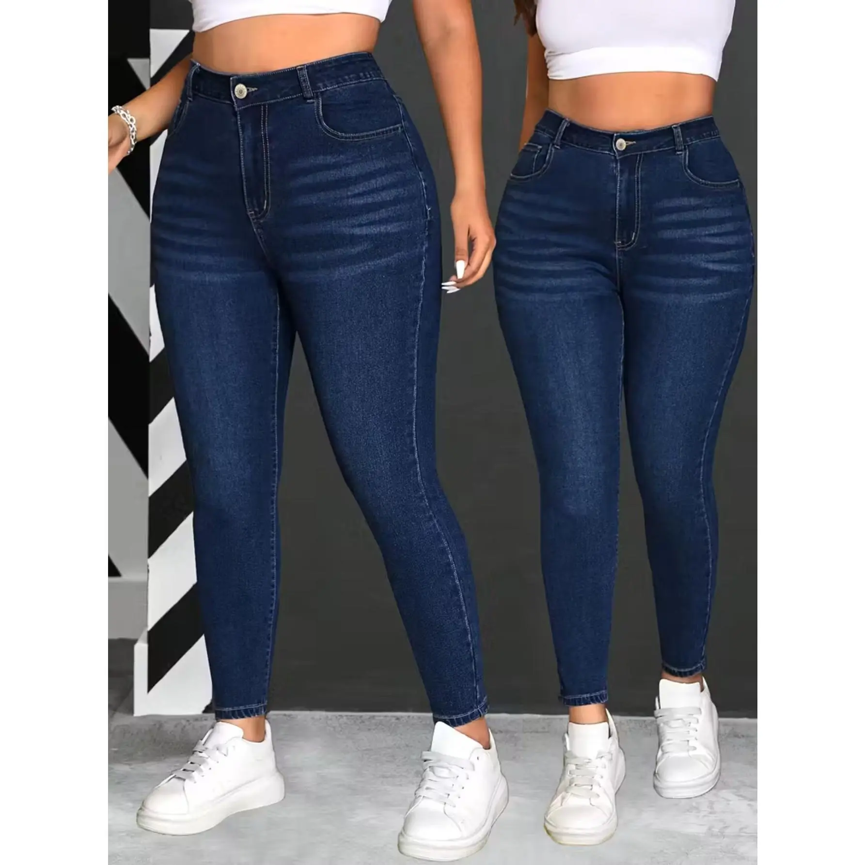Women'S High Waist Tight Jeans | Elastic Non Transparent Pants, Button Closed, Four Seasons Daily and Formal Clothing, Machine Washable, High Stretch Fabric, Solid Color, Pocket Details - Jin Tong Meng Brand
