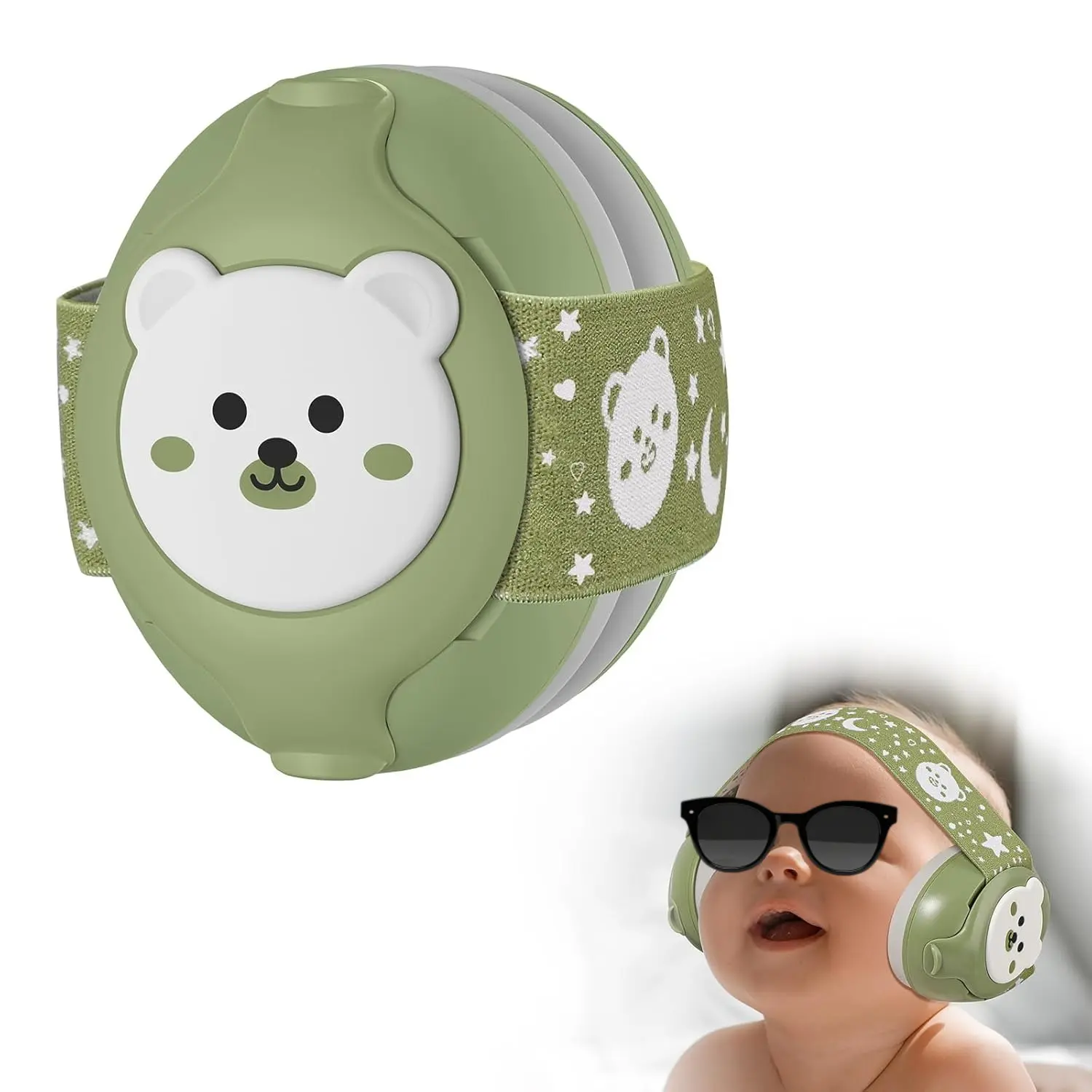 SQ-HPS006 Baby Noise Cancelling Headphones (0-36 Months) with 25dB NRR, Little Bear Design, ABS/PU/PVC Materials, Parent-Approved Flight & Travel Essentials for Newborn Babies, Parents