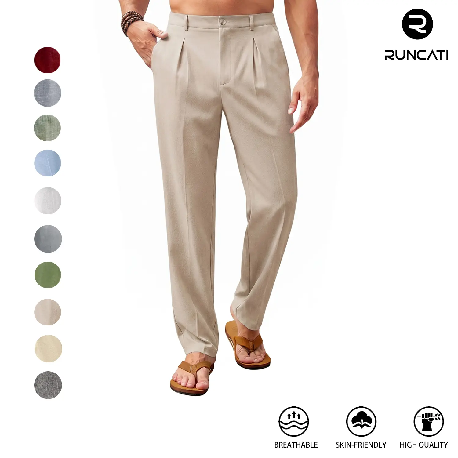Runcati Men’s Casual Pants Elastic Waist Lightweight Loose Fit Pleated Slacks Summer Beach Yoga Trousers Runcati Men’s Casual Pants Elastic Waist Lightweight Loose Fit Pleated Slacks Summer Beach Yoga Trousers