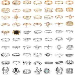 70Pcs Bohemian Stackable Knuckle Ring Set Vintage Gold & Silver Midi Finger Rings | Butterfly, Moon & Star Designs | Aesthetic Jewelry Gift for Women