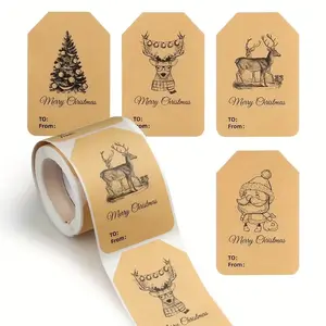 Vintage Christmas Decorative Stickers Roll, 120 Sheets Per Roll, Perfect for Gift Wrapping & Festive Decorations, Ideal for Holiday Season
