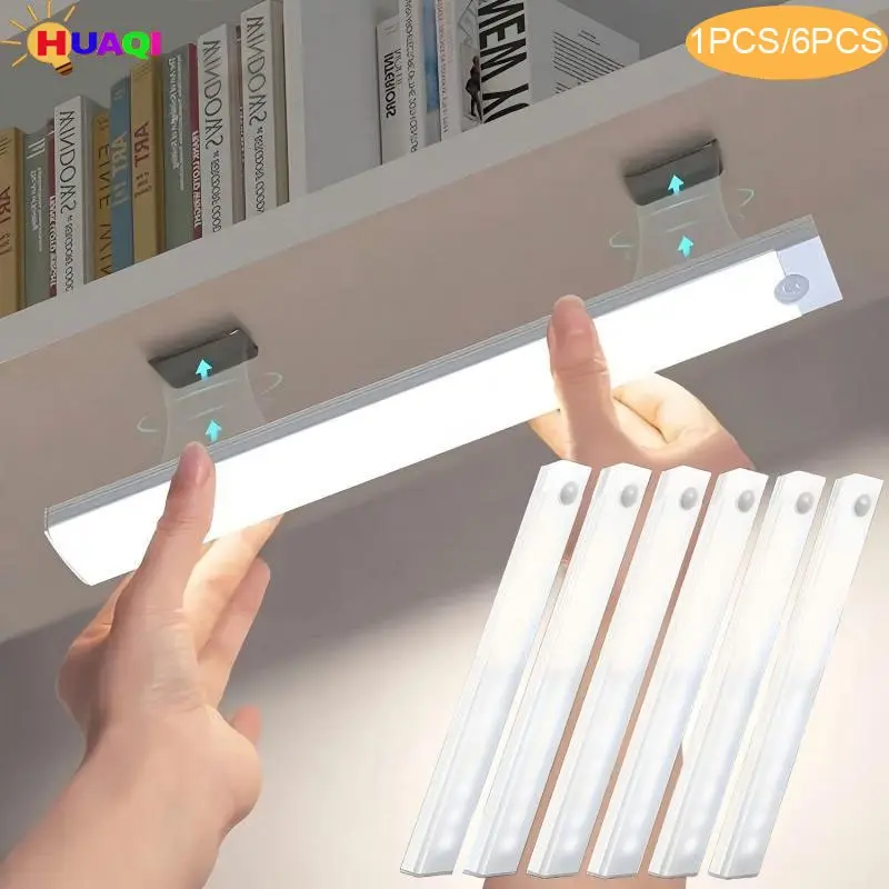 Smart Human Motion Sensor LED Strip Light, Self-Adhesive Rechargeable Cabinet Wardrobe Drawer Night Light, Closet Light, Wall Mount Low Voltage Fixture, Shelf Lights