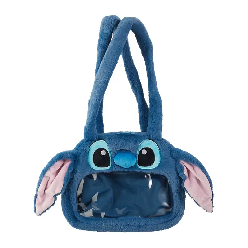 MINISO Disney Stitch Plush Ita Bag, Clear Window Display Tote Bag, Cute Lilo & Stitch Shoulder Handbag with Pineapple Charm for Doll Collectors Girls