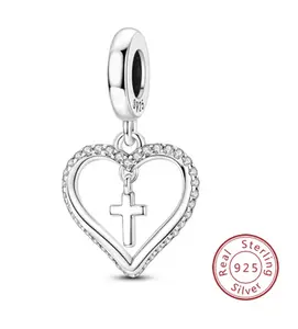 925 Sterling Silver Heart & Cross Charm