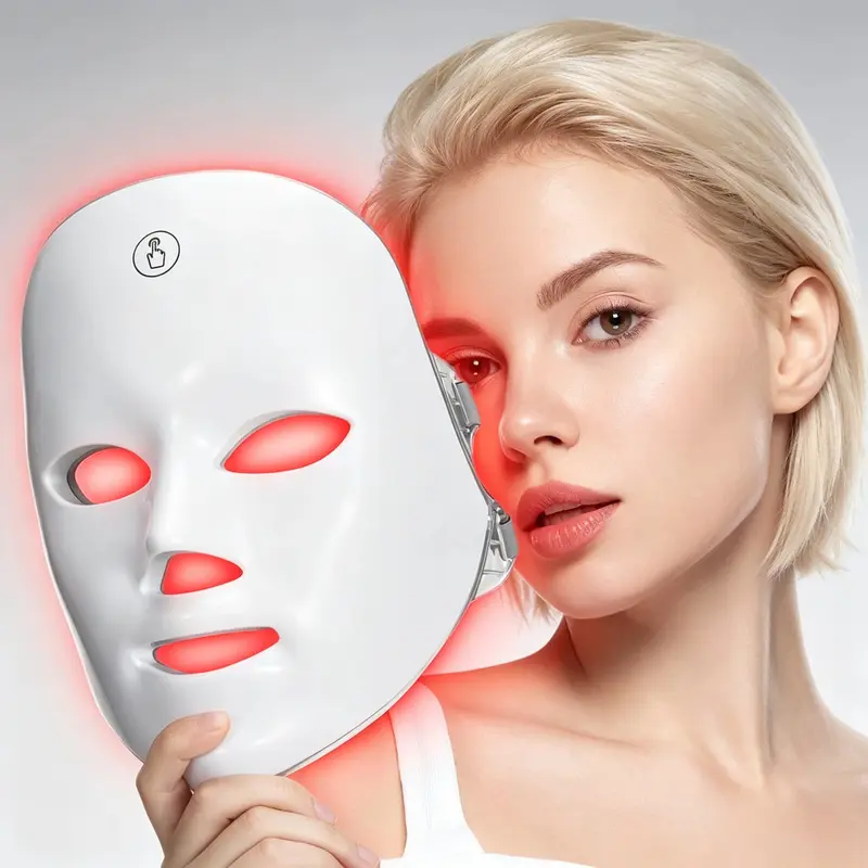 Cordless Rechargeable 7-Color LED Full-Face Luminous Facial Mask Device, Lightweight At-Home Daily Skincare Tool with 1-Touch On, Portable Beauty Accessory, Ideal Summer Gift for Women, Luminous Mask