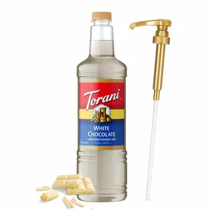 Torani White Chocolate Syrup 1 Liter Bottle with Pump - Premium Coffee Flavoring with Natural Ingredients for Lattes, Mochas, Desserts, Cocktails & Baking - Cafe-Style Sweetener for Home Baristas