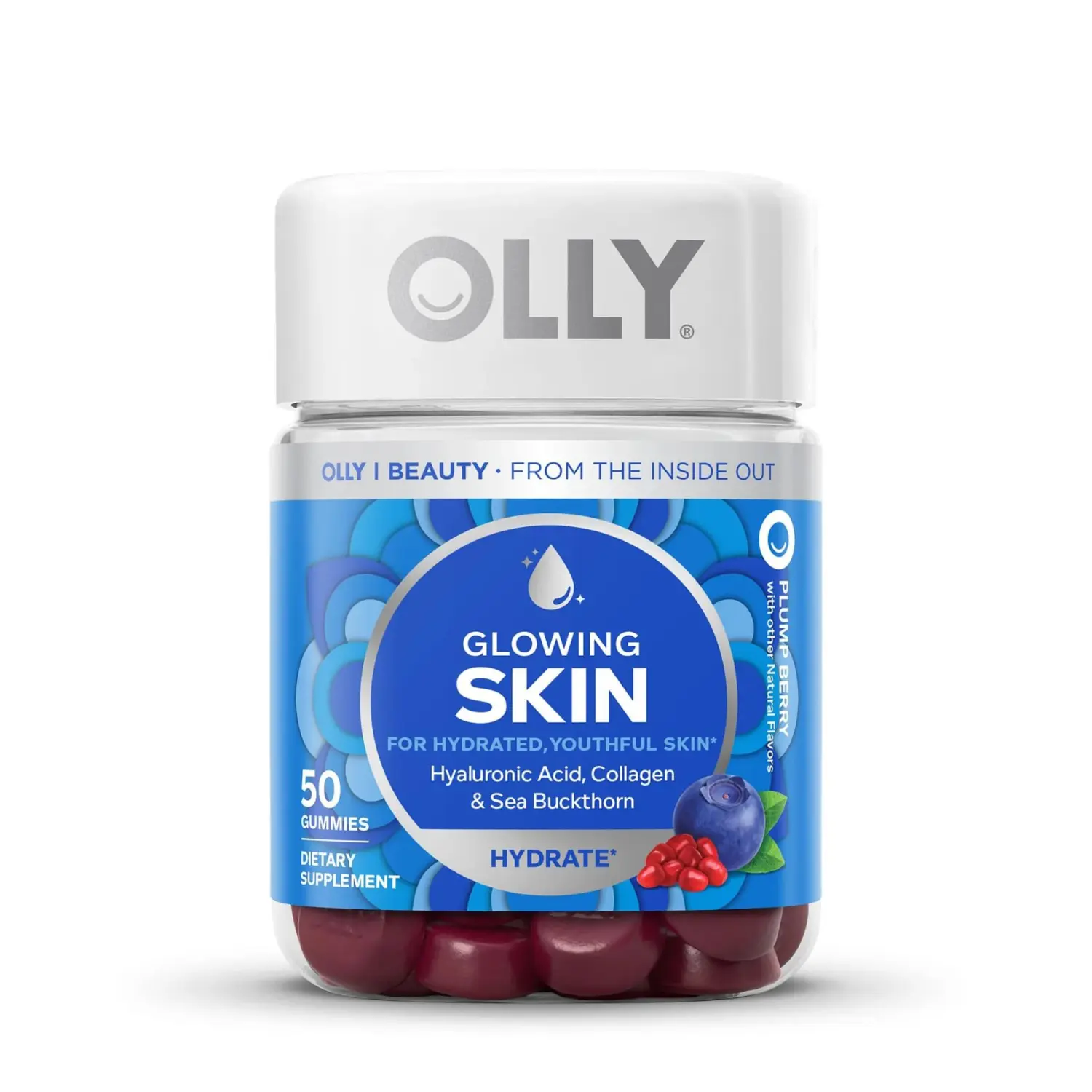 OLLY Glowing Skin Gummy, 25 Day Supply (50 Count), Plump Berry, Hyaluronic Acid, Collagen, Sea Buckthorn, Chewable Supplement (Packaging May Vary) Dietary Edible Fitness Healthcare