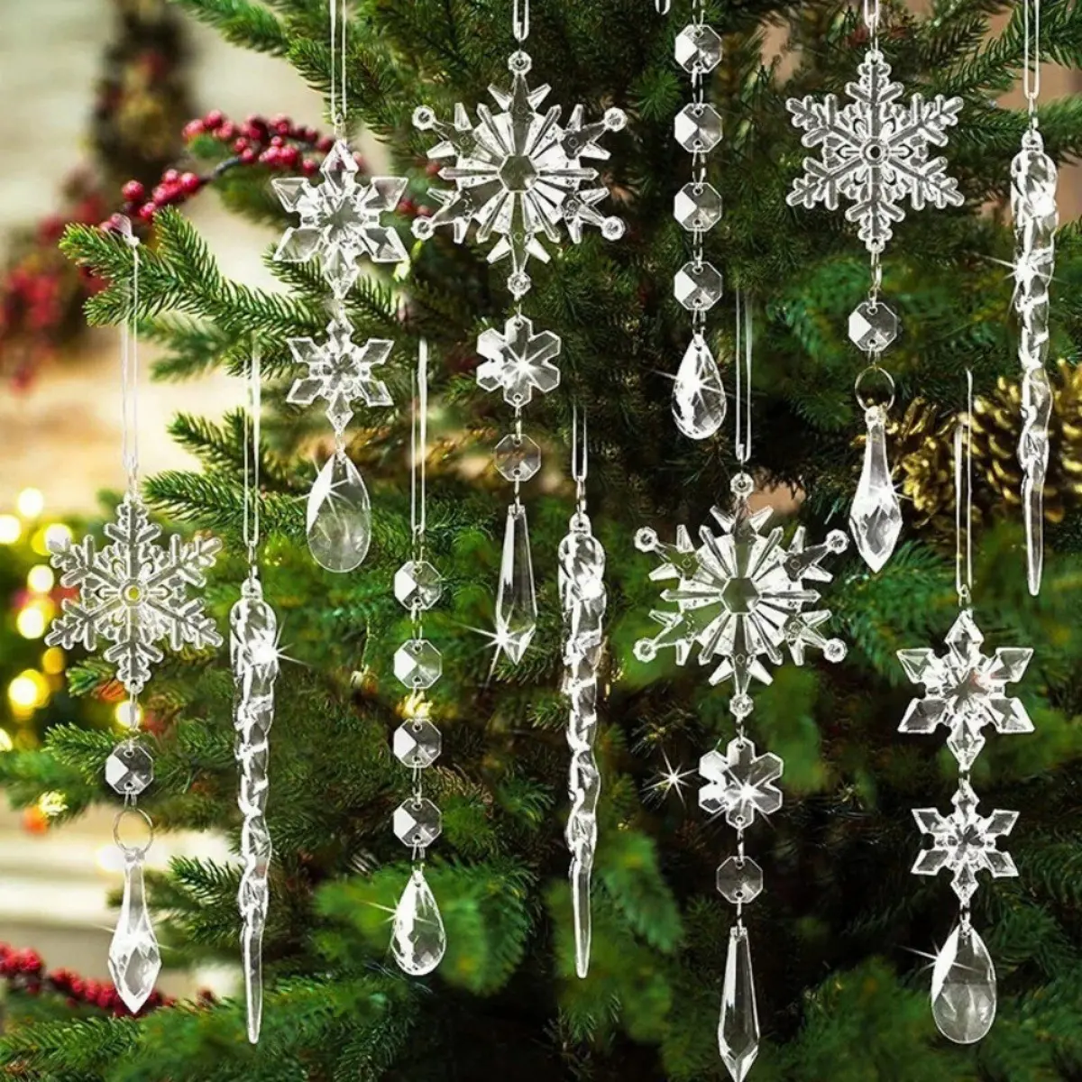 Christmas Crystal Decoration Set, Snowflake Ice Shape Christmas Ornaments, Tree Window Fireplace Garden Decor, 20/10pcs