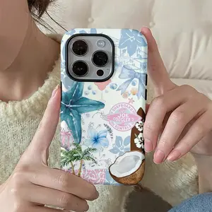 Summer Ocean Theme Phone Case, Coconut Shell and Starfish Pattern, Dual Layer PC+tpu, Buffer Protection, for iPhone and Samsung