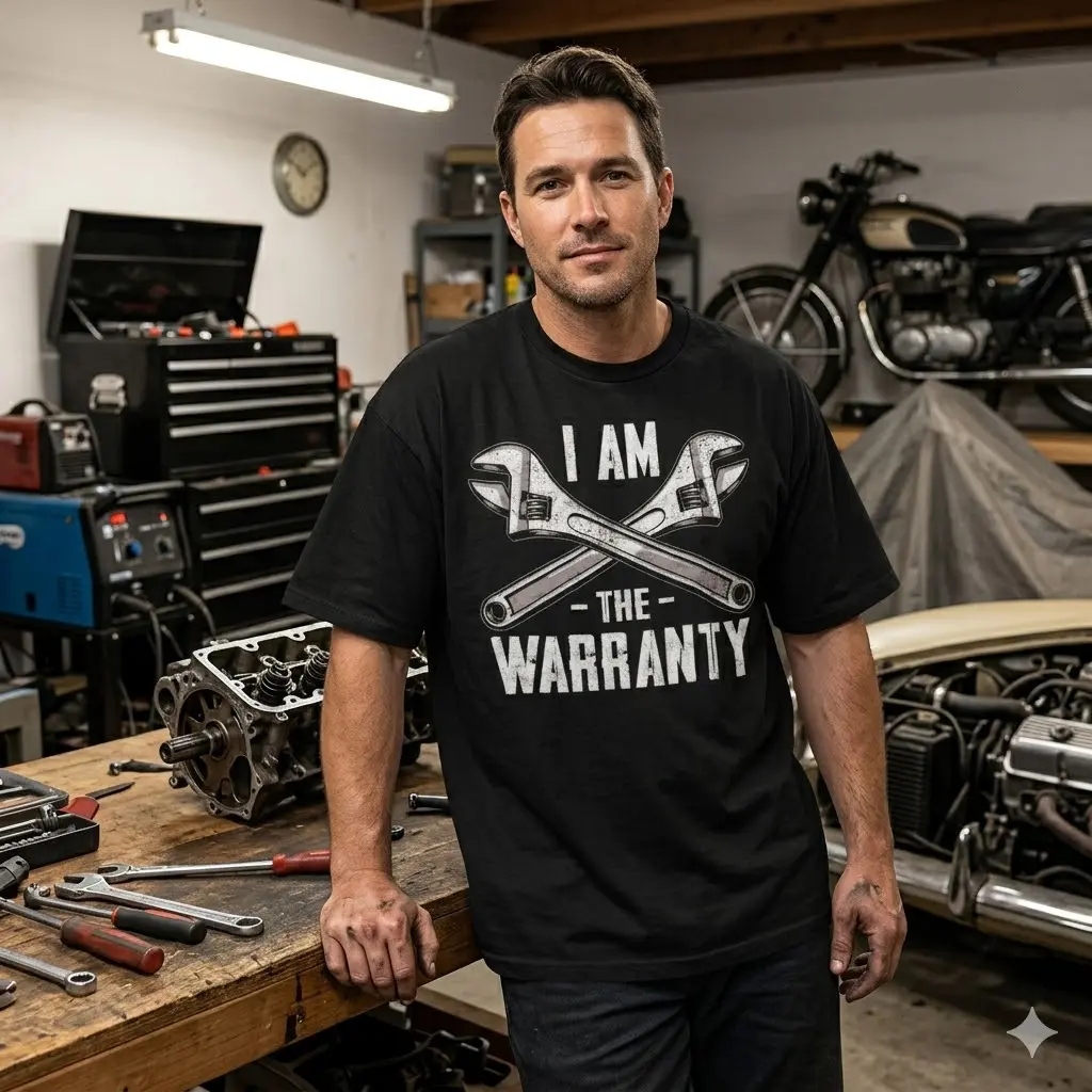 Funny Mechanic Graphic T-Shirt I Am The Warranty Dad Gift Unisex Cotton Tee