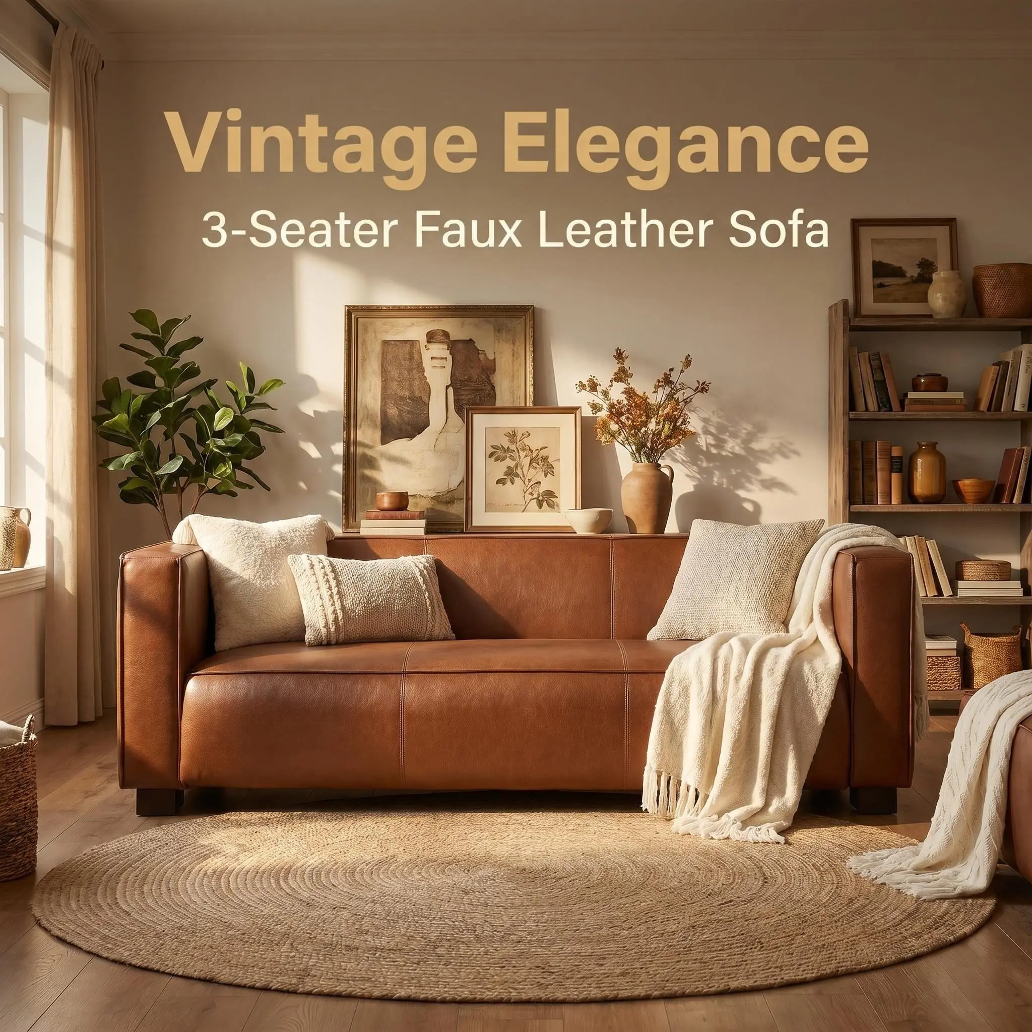 Modern 3-Seater Leather Cozy Sofa - 80.25" Wide Contemporary Upholstered Comfy Sofa Couch, Plush Comfort, Sleek Design, Apartment Size Couch, Conversation Furniture for Living Room Apartment, Light Brown Indoor Home Furniture, Indoor Sofa