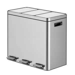 Single Stainless Steel Trash Can with 2 Compartments (2 x 5.3 gal) – One Lid, Two Removable Inner Buckets for Recycling and Waste – Step-On Pedal, Quiet-Close Lid – Compact Silver Bin for Home or Office