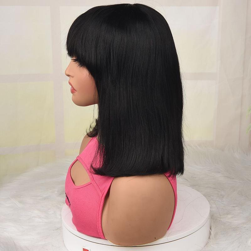 Glueless Straight Bob Wig Human Hair 4x1 Transparent Lace Natural Black for Women Bob Wig with Bangs Human Hair 180% Density Ready to Go Glueless Human Hair Wigs For Women