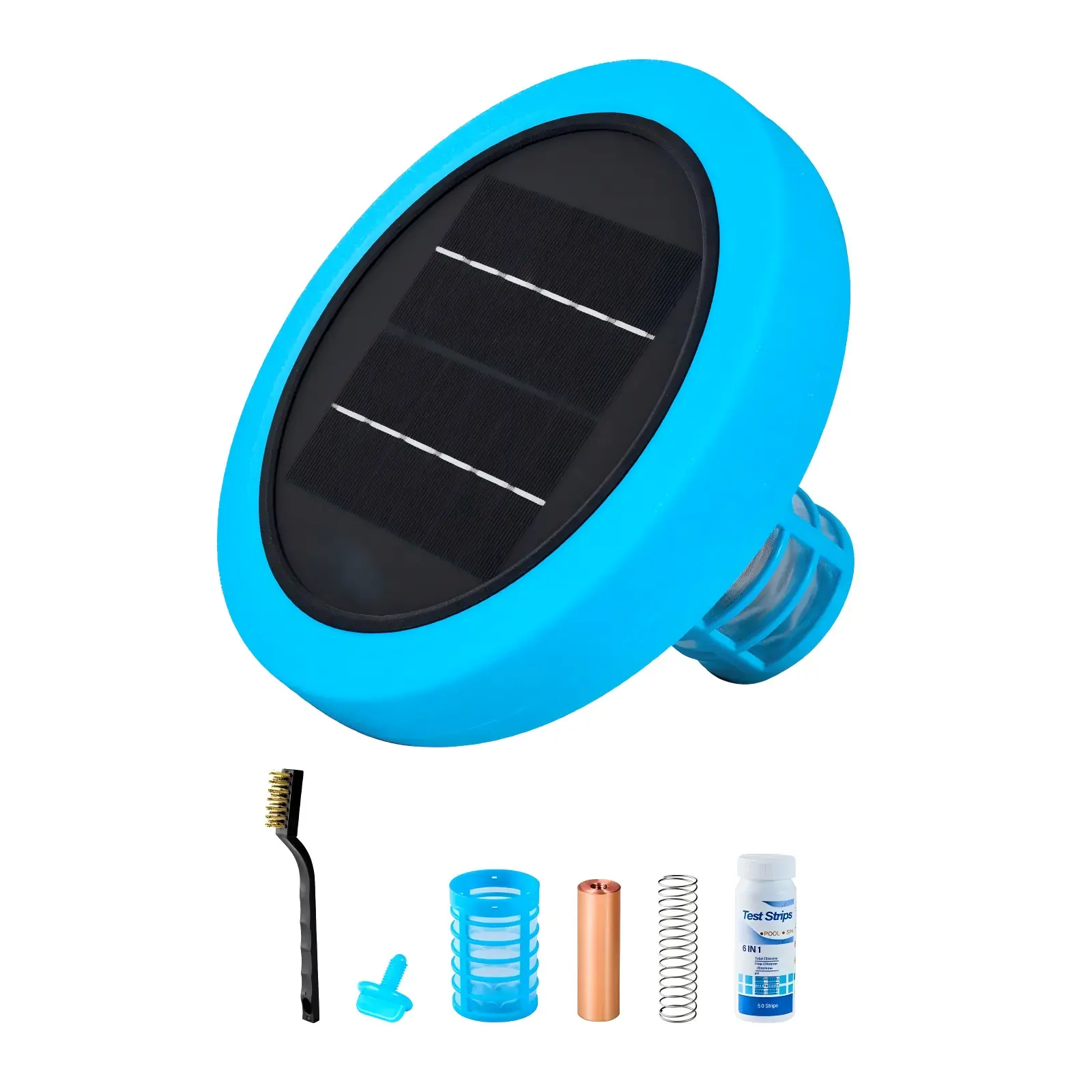 【DealsForYouDays】Solar Pool Ionizer, Round Copper Pool Ionizer Up to 35000 Gal, Floating Automatic Water Cleaner and Purifier, Chlorine Free Water, with Copper Anode, Spring, Brush and Filter for Pools & Spas Hand Tools Hardware