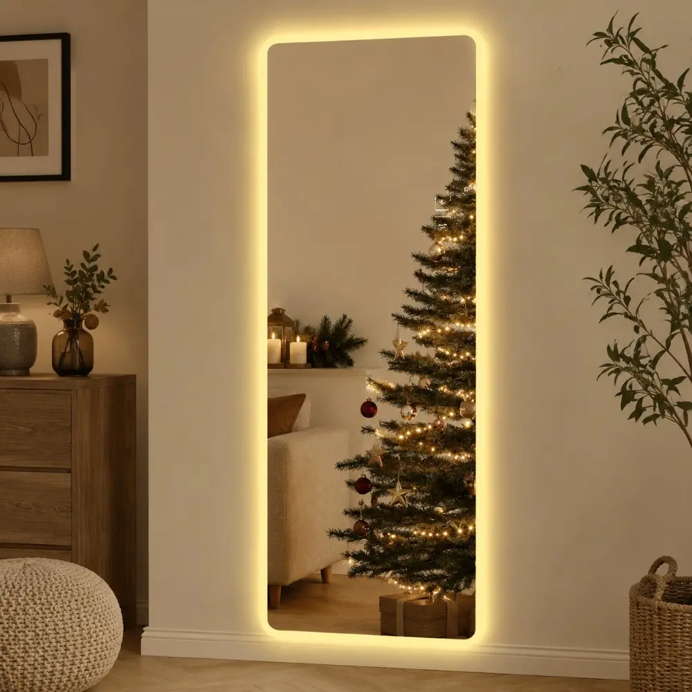 Littleox Full Length Mirror Lighted Vanity Body Mirror LED Mirror Wall-Mounted Mirror Big Size Rounded Corners, Bedroom,Living Room,Dressing Room Hotel
