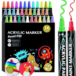 12-60 Color Acrylic Markers Dual Tip, Water-Based Paint Pens, Fast-Drying, Non-Fading, Ideal for Fabric, Canvas, DIY, Student Gifts