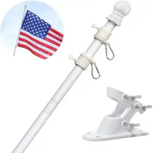 5FT Stainless Steel Flag Pole with Tangle Free Design Two-Position Bracket Outdoor House Flagpole for 3x5 Flags White