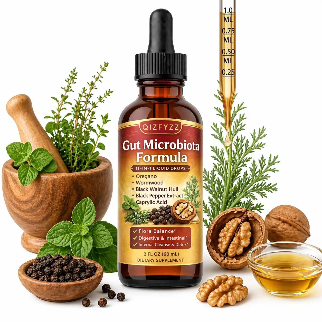 Healthcare Candida Cleanse Detox Drops for Women & Men - Gut, Parasite Cleanse with Caprylic Acid, Oregano, Black Walnut, Digestive & Immune Vitamins Supplements, 2 Fl Oz